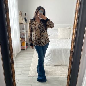Zara Leopard Print Long Sleeve Blouse